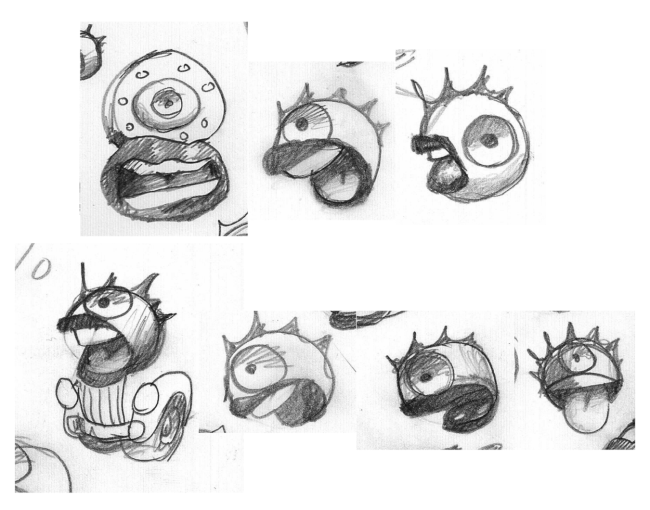 Pencil sketches by Mike Martinet of a screaming eyeball for the image "Eye ScreamTruck"