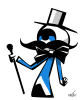 Vector graphic image by Mike Martinet of an eyeball with a large black moustache wearing a top hat and holding a cane