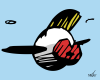 Vector graphic image by Mike Martinet of a flying ball with lips, wings and a punk fringe