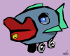 Vector graphic image by Mike Martinet of a fish with large red lips over a set of four wheels