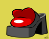 Vector graphic image by Mike Martinet of a pair of women's mule-style shoes with a pair of lips on the front